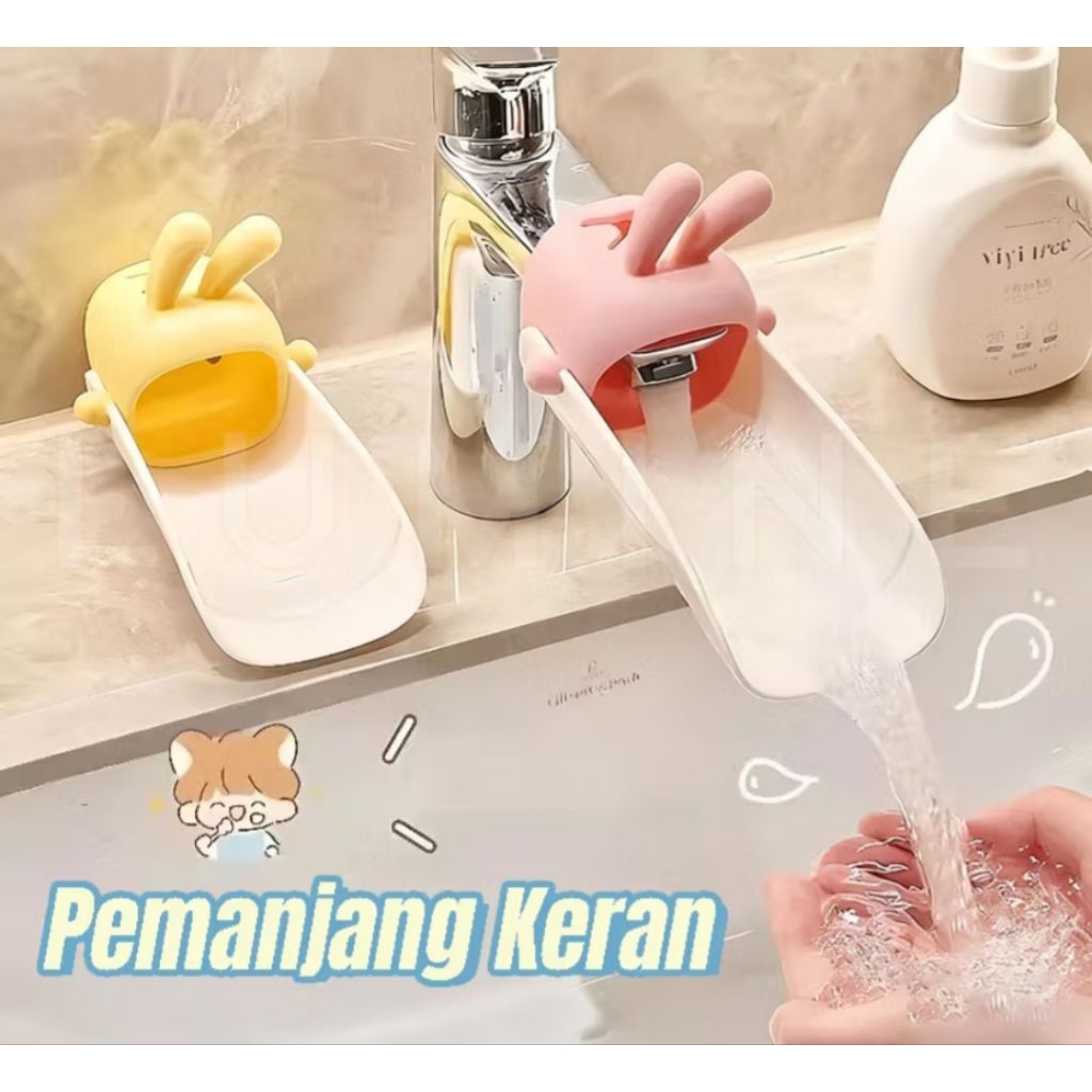 Penyambung Kran Cuci Tangan Anak Wastafel Silikon Karakter Lucu Pemanjang Kran Faucet Extender