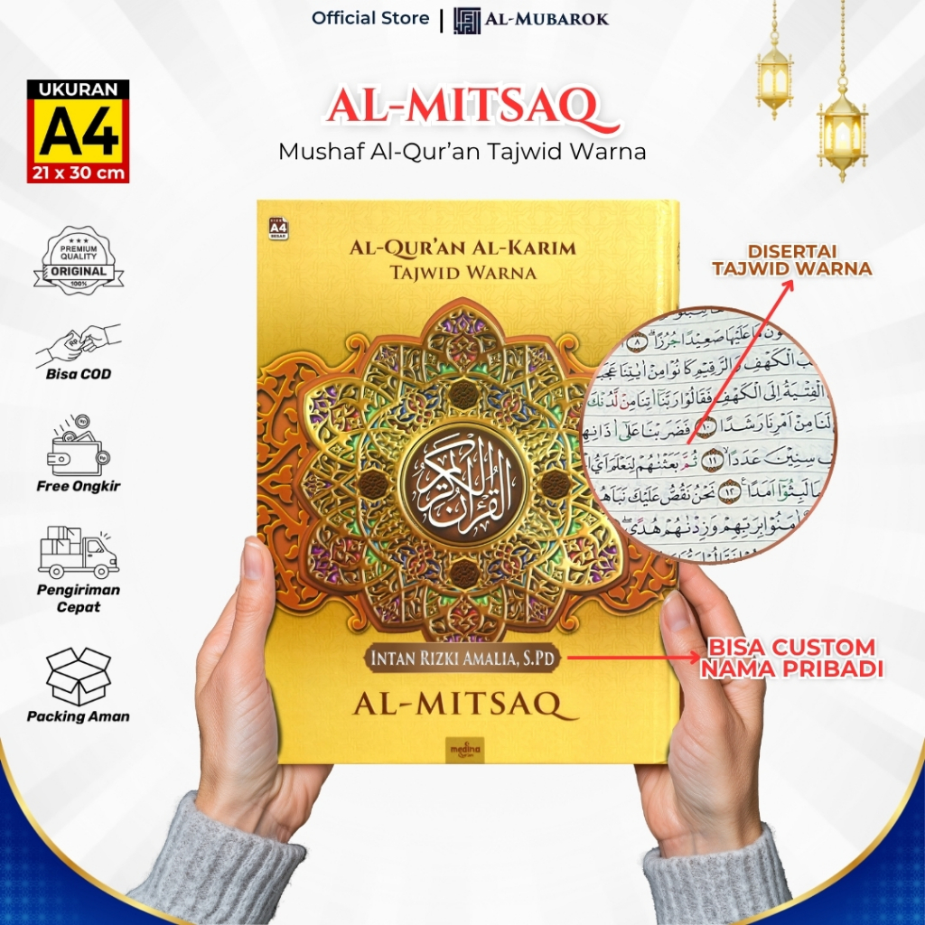 Mushaf Al Quran Al-Mitsaq A4 Custom Nama Tajwid Warna Non Terjemah Alquran Tanpa Terjemahan Tajwid B