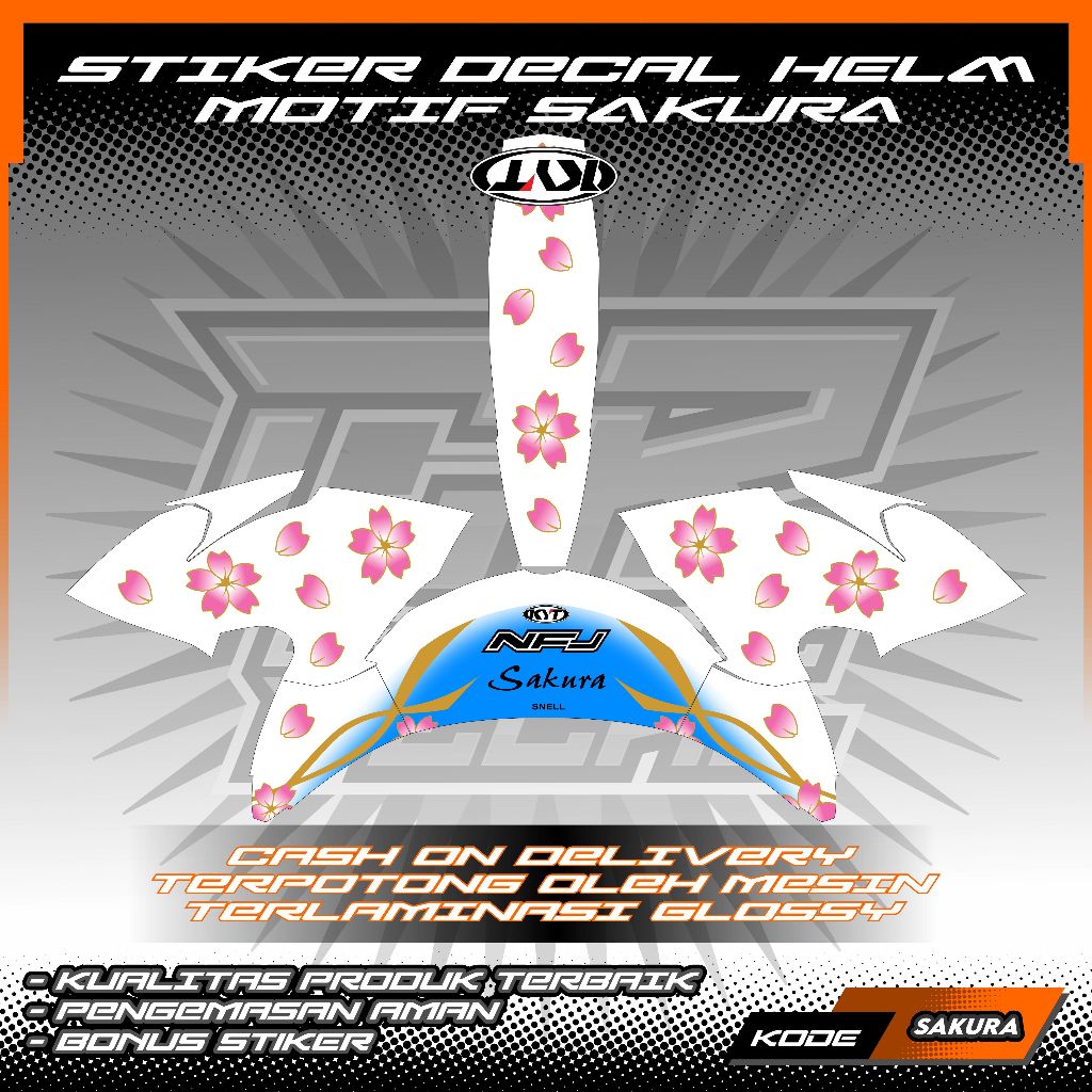 STIKER DECAL HELM HALF FACE MOTIF SAKURA