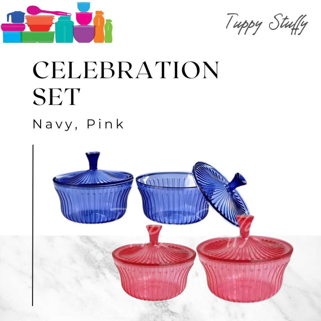 Tupperware Celebration set (2) - Blue / Pink | Toples crystal set 2pcs ori tupperware / Toples kaca