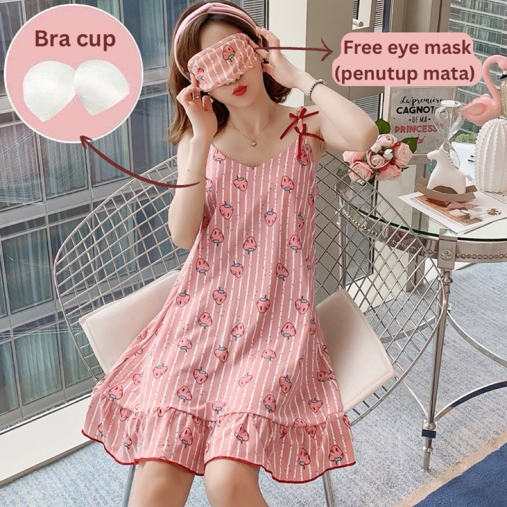 Sleepy Me Daster dress tanktop mini pendek tali strawberry import korea remaja wanita cewek sexy