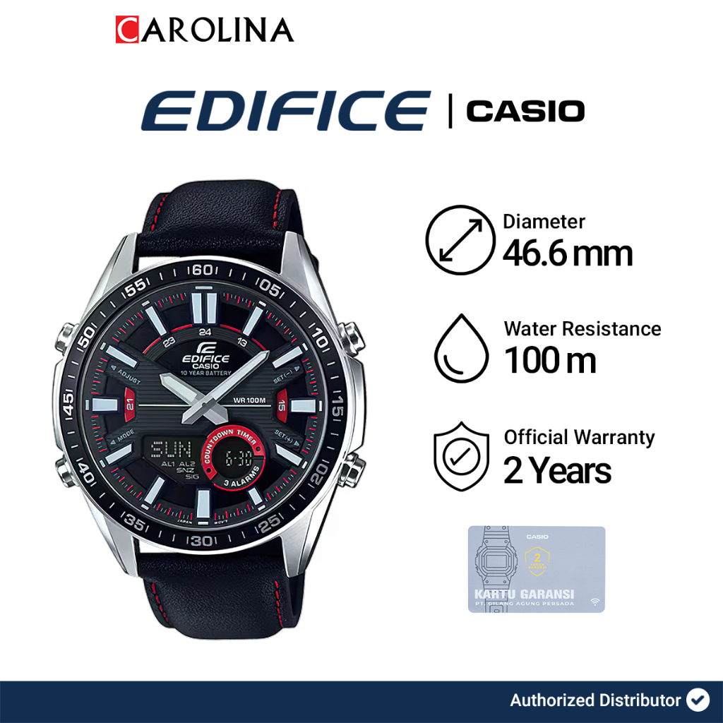 Jam Tangan Pria Casio Edifice EFV-C100L-1A Black Dial Black Leather Strap