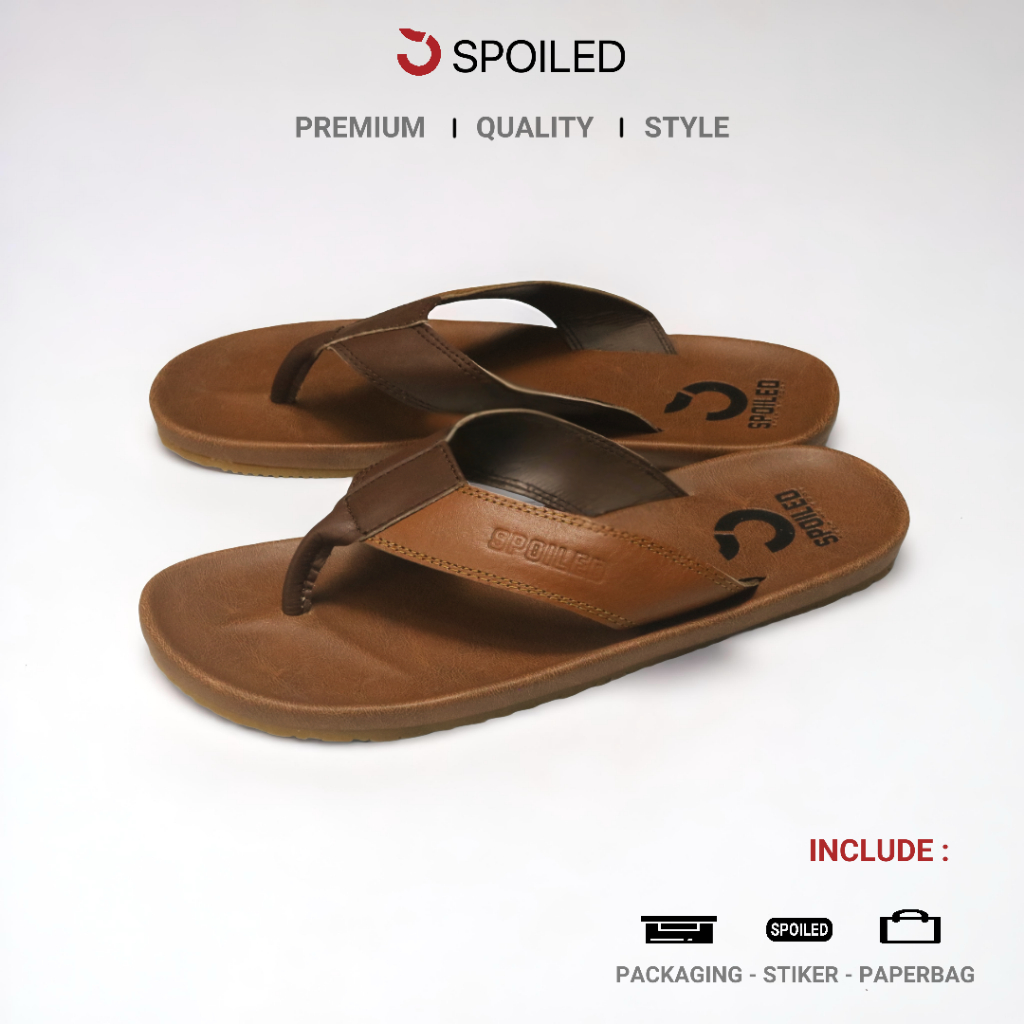 SPOILED Sandal Jepit Pria Casual Capit Bahan Kulit Sapi Asli Anti Slip Shallow 01 Ukuran 39 40 41 42