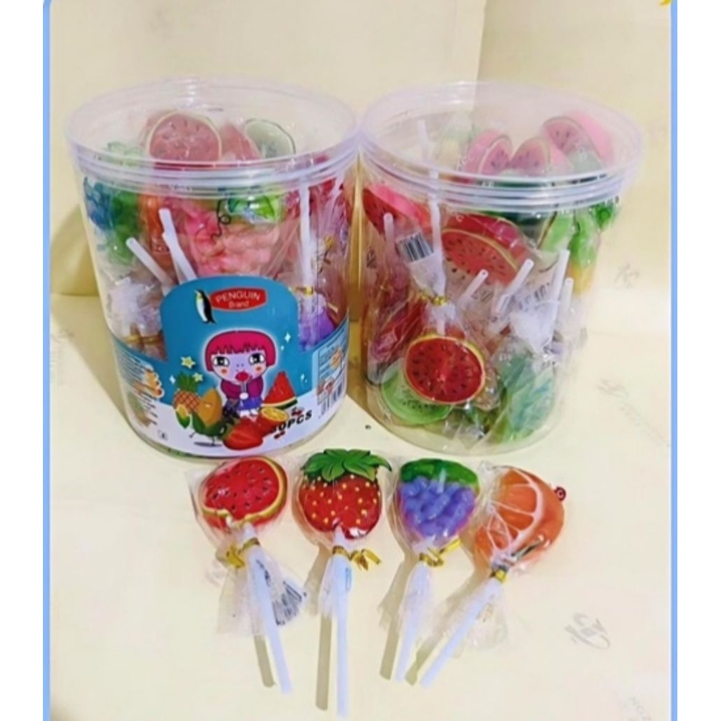 Penguin Permen Keras Lolipop Bentuk Buah Isi 30 pcs
