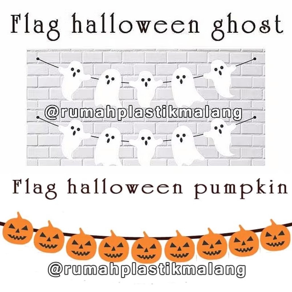 Bannner bunting Flag hiasan gantung dekorasi halloween hantu ghost halowen hallowen dekorasi hiasan 