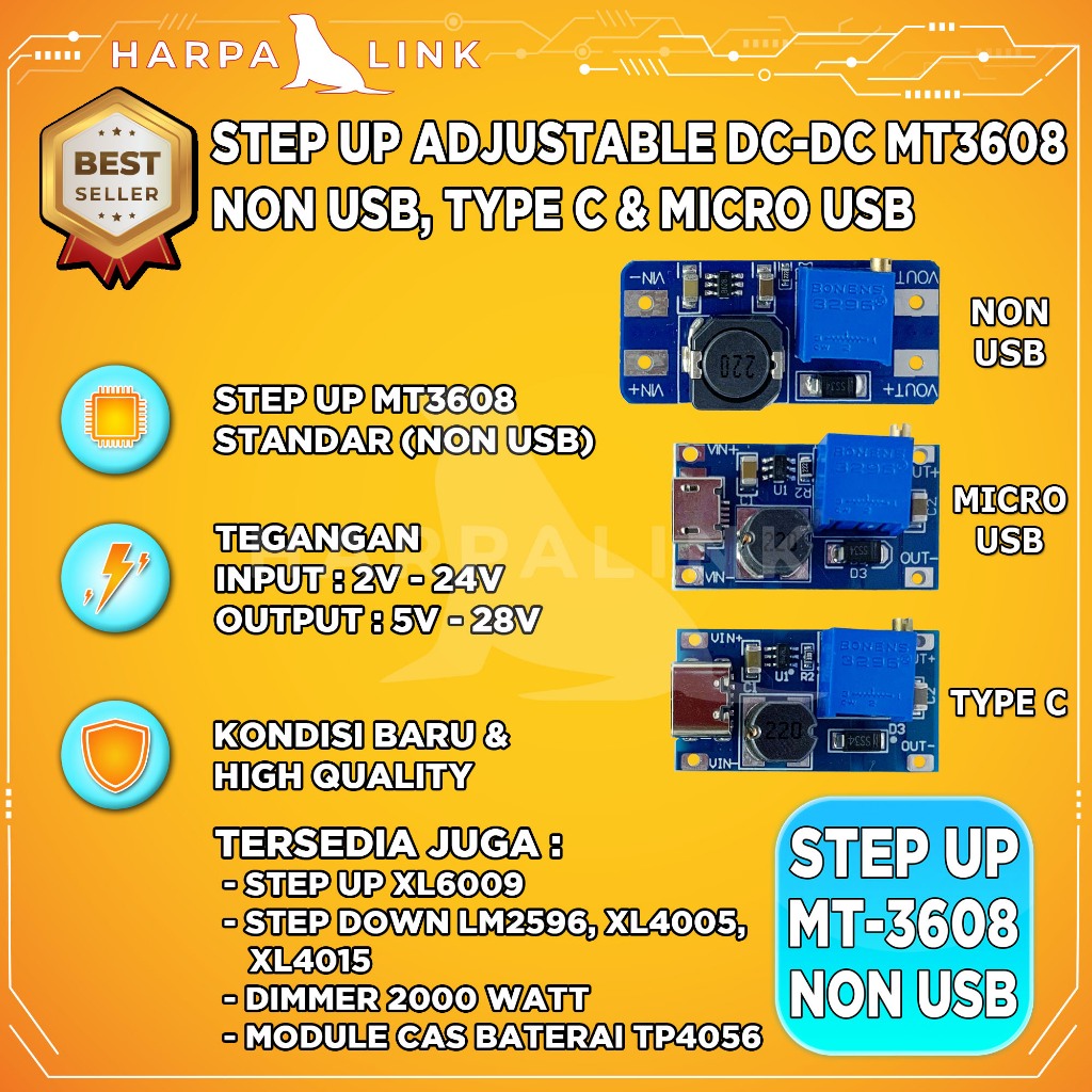 MT3608 DC-DC 2A Step Up Boost Converter Module Power Supply MT 3608 / MT3608 Step Up DC-DC 2A StepUp