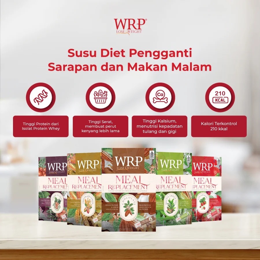 Minuman Serbuk Diet WRP Lose Weight Isi 6 Varian Chocolate Cereal, Coffee, Strawberry, 200 Gr & 400 