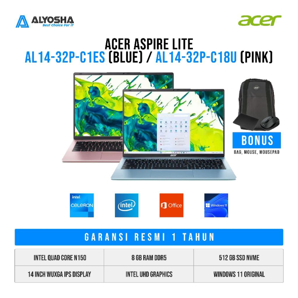 Acer Aspire Lite AL14 32P C9VS C1ES C18U Intel N150/8GB/512GB SSD/14 WUXGA/W11+OHM