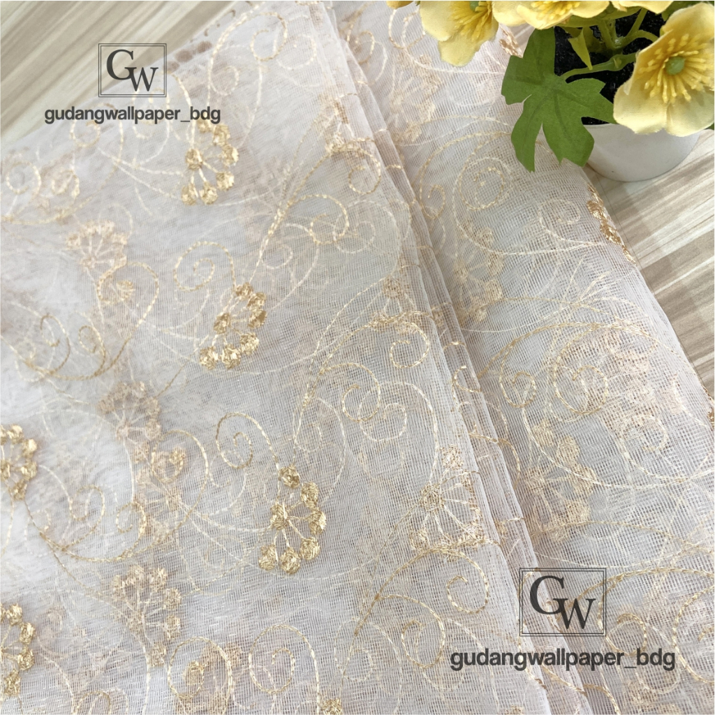 Kain Vitrase Gorden Premium Turkey Bunga Gold Vitrase Naya