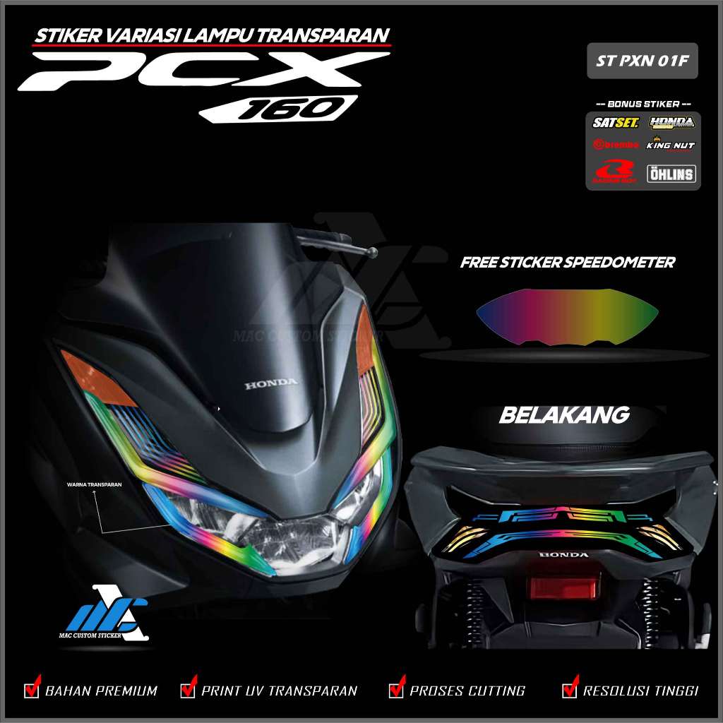 ST PXN 01 - Stiker Lampu Pcx 160 - Stiker Lampu 1 Set Depan Belakang Transparan Uv Motor Pcx 160