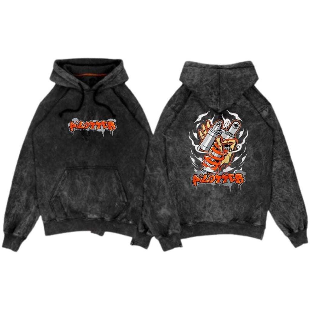 Trabas.Co Jaket Distro Sweater Hoodie Washing Jumper Metal Text M-XXL Black Sandwash piloter obeng G