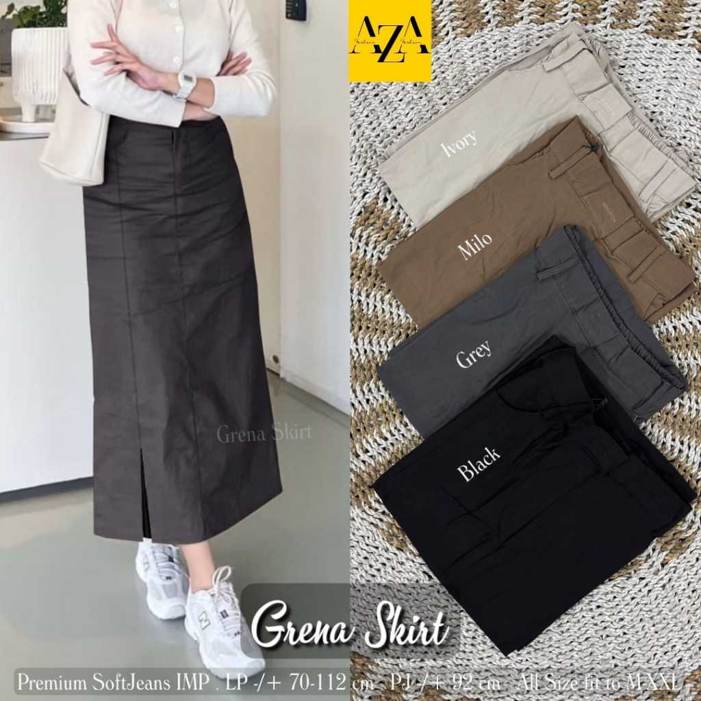 Grena Skirt Rok Span Panjang Wanita Premium Soft Jeans Import Highwaist Belah Depan Maxi Skirt M-XXL
