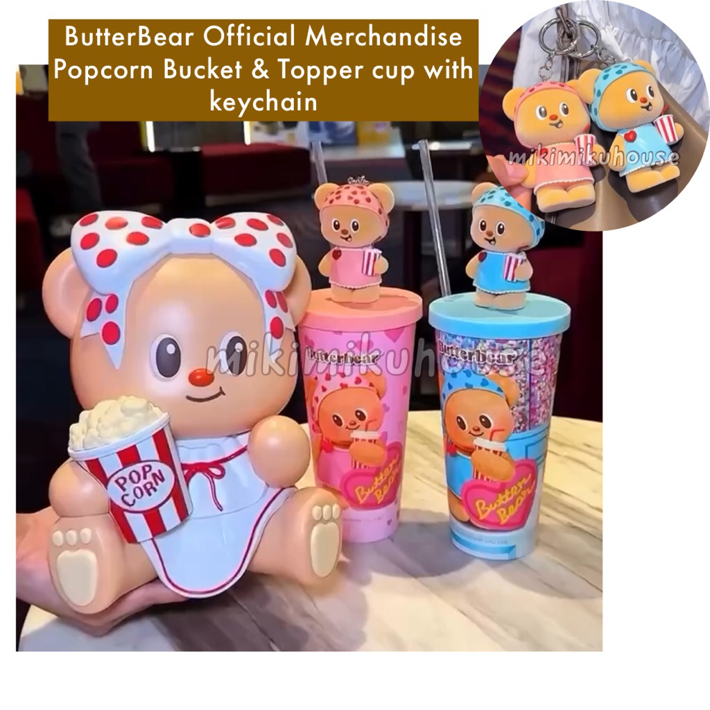 BUTTERBEAR POPCORN BUCKET TUMBLER TOPPER CUP KEYCHAIN BUTTERBEAR OFFICIAL MERCHANDISE KEYRING BUTTER