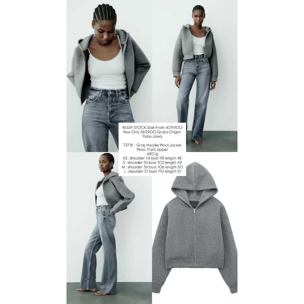 SALE Gray Hoodie Wool Jacket
