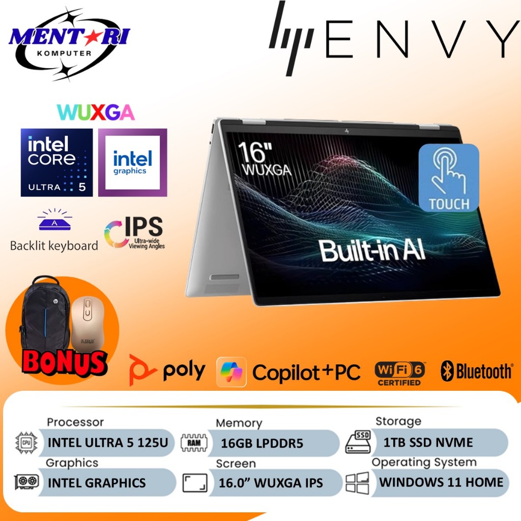 HP Envy X360 16 Intel Ultra 5 125U 16GB 1TB SSD Touchscreen Laptop Premium Silver