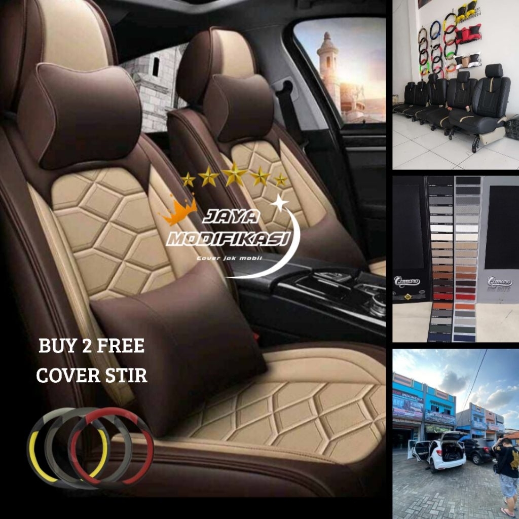 Sarung Jok Mobil Avanza,Xenia,Innova,Xpander,Ertiga,HRV Full Seat 3 Baris Bahan Kulit Sintetis Asli 
