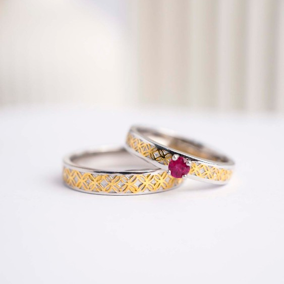 Tiga Permata - Cincin Kawin Couple Lamaran Nikah Berlian Asli Bahan Emas Perak Palladium TP 12-047