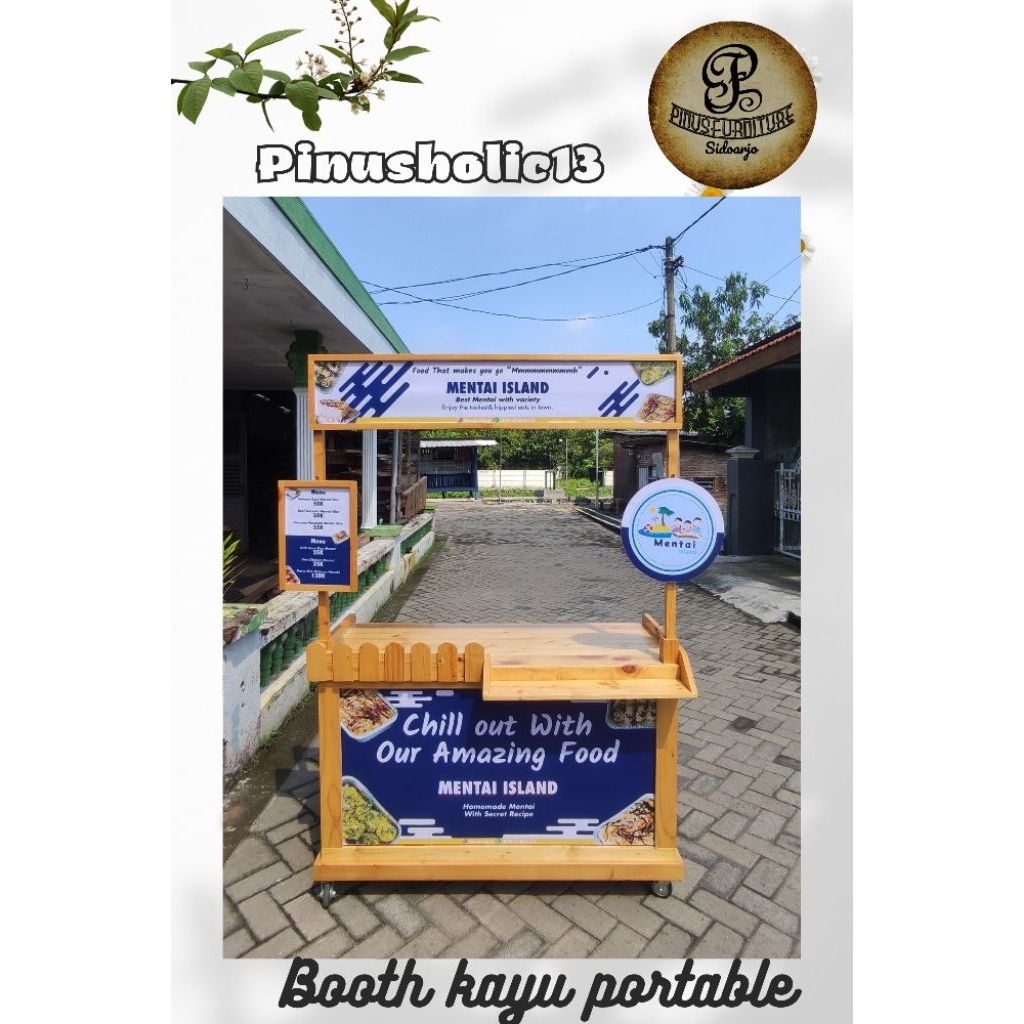 Booth Portable Kayu 120cm / Gerobak Kayu Bongkar Pasang Usaha Makanan & Minuman / Booth Kayu Bahan P