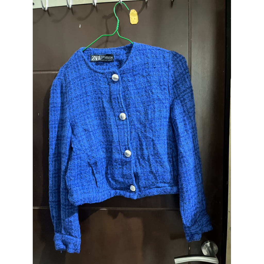 ZARA TWEED BLAZER BIRU