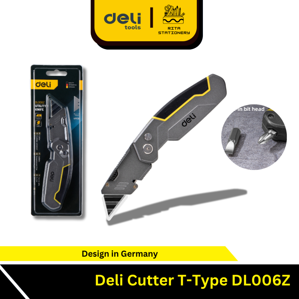 Deli T-Type Cutter / Pisau Kayu Lipat Material SK2 Isi Mata Pisau 5 pcs DL006Z