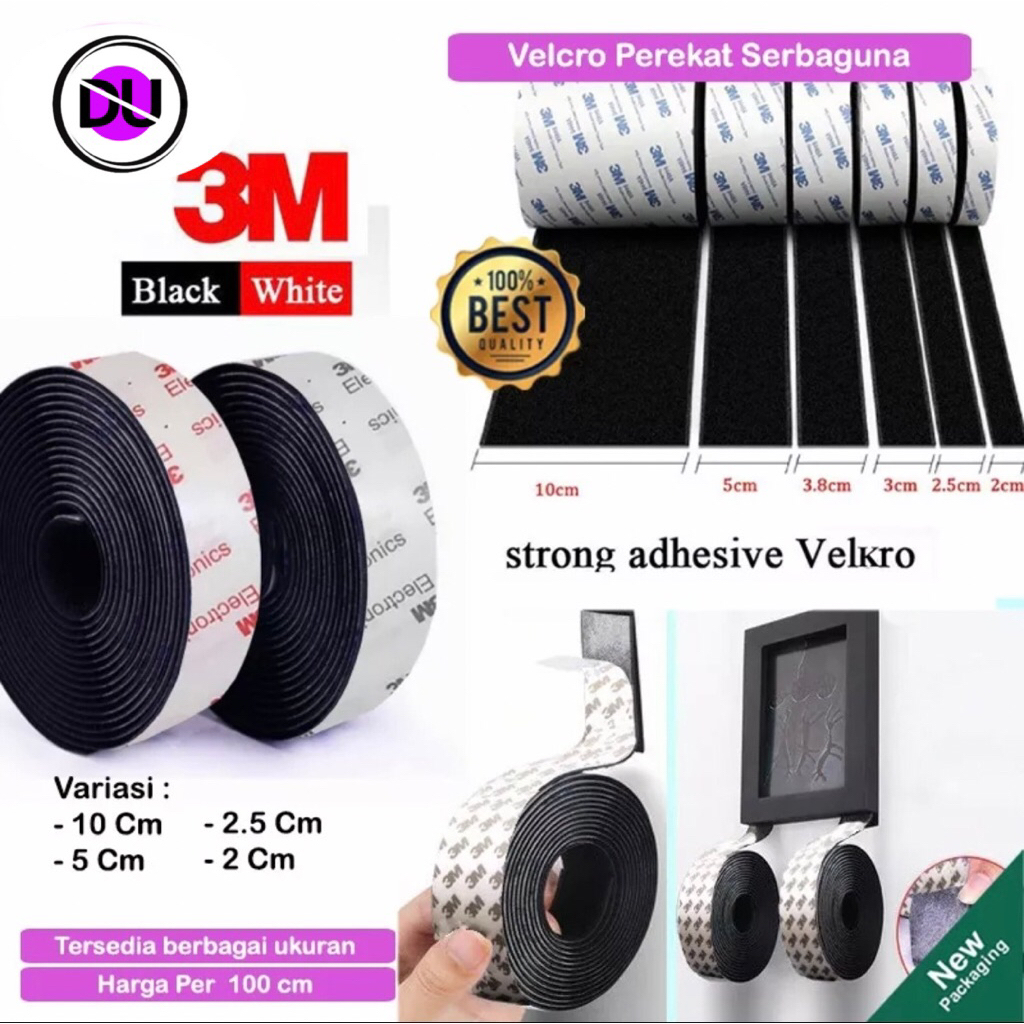 Double Tape Super Kuat Velcro Perekat Nylon Kain Adhesive Strong Hook Loop Lebar 2cm 2,5cm 5cm 10cm 