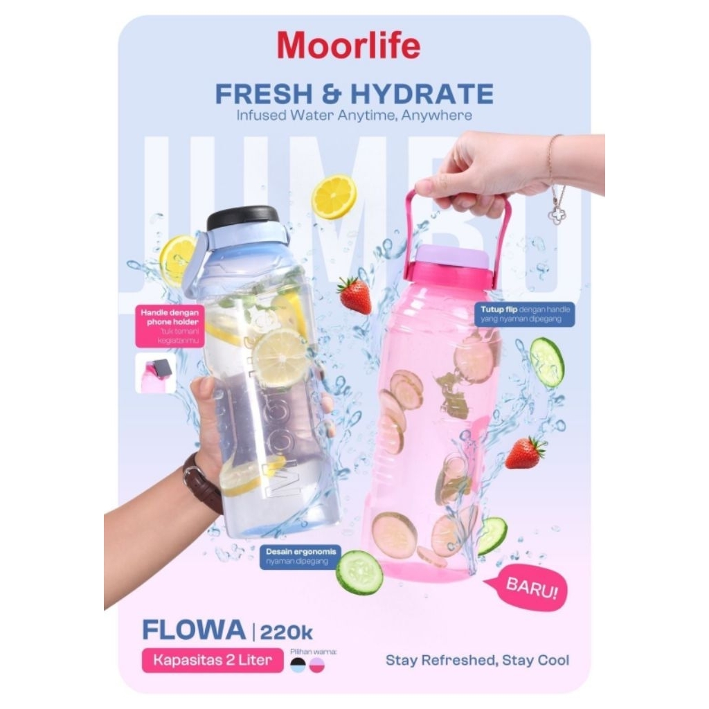 Moorlife original botol minum flowa ukuran 2 liter