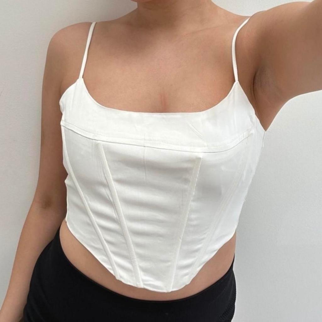 STRADIVARIUS WHITE SATIN CORSET TANK TOP