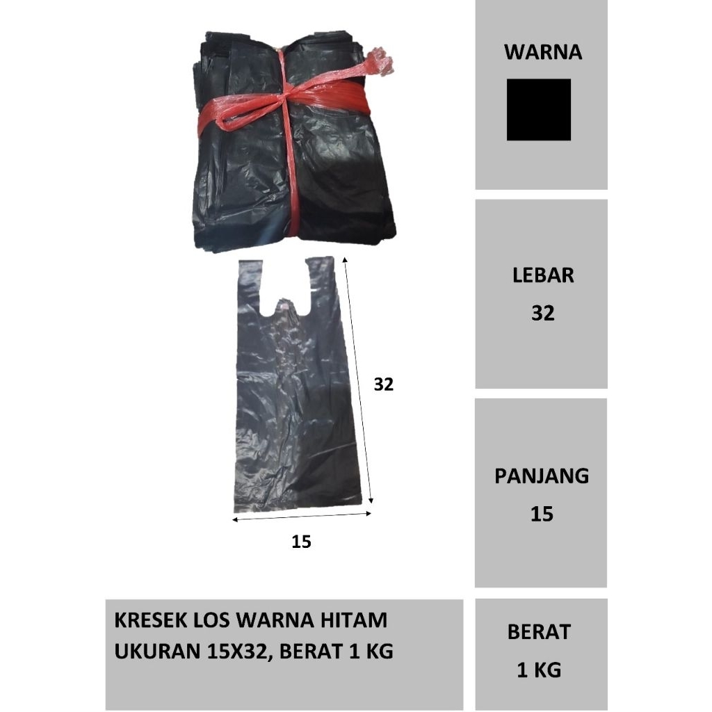 Tas kresek los warna Hitam ukuran 15x32, 24x42, 28x48