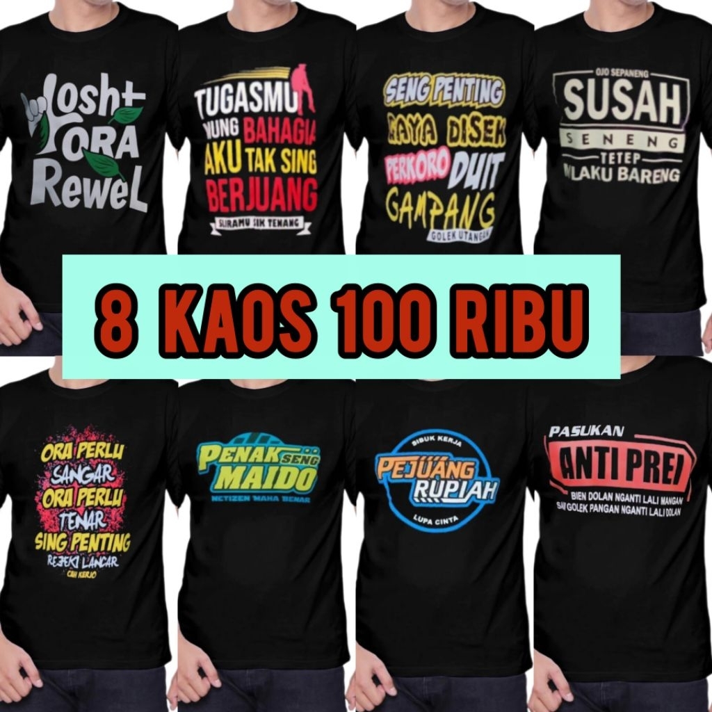PAKET KAOS KATA KATA JAWA ISI 8 PCS / KAOS TULISAN UNIK /ATASAN DEWASA PRIA WANITA