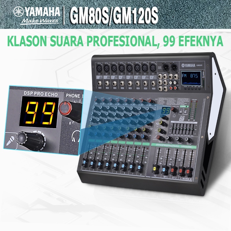 pencampur audio,mixer audio,yamaha/original-GM80S/MG120S,mixer audio,built-in 7-band EQ,bawaan Memil