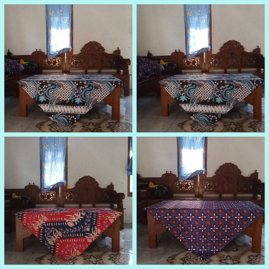 Taplak meja tamu bahan kain seprei ukur 120 x 120 cm