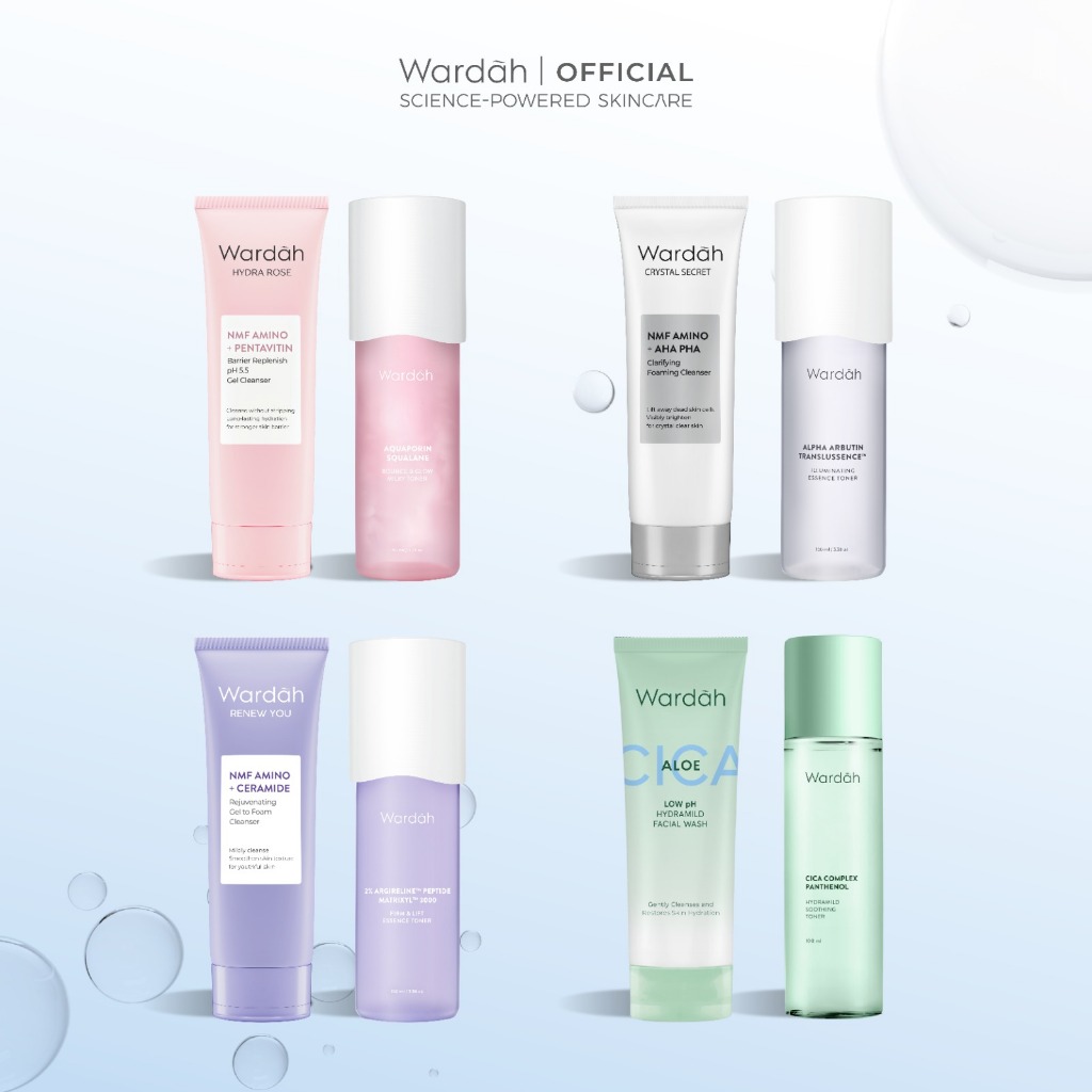 NEW WARDAH BEST COMBO HEMAT Paket Toner dan Face Wash Low pH - Eksfoliasi, Hidrasi, dan Melembabkan 