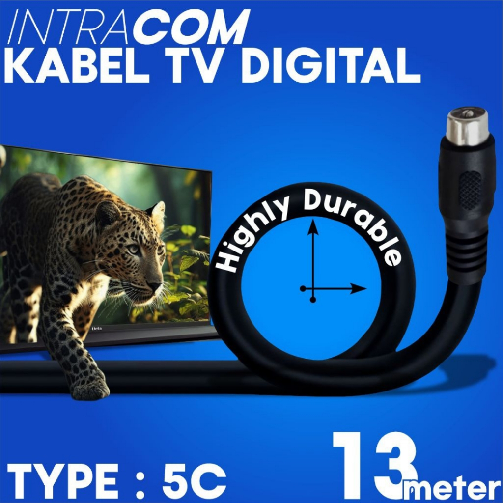 Kabel Antena TV Digital 13 Meter + Colokan Jack TV Merek Intracom 5C