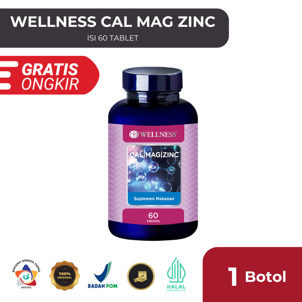 Wellness Cal/Mag/Zinc 60 Tablet | Suplemen Kalsium, Magnesium & Zinc ‒ Tulang & Otot Sehat