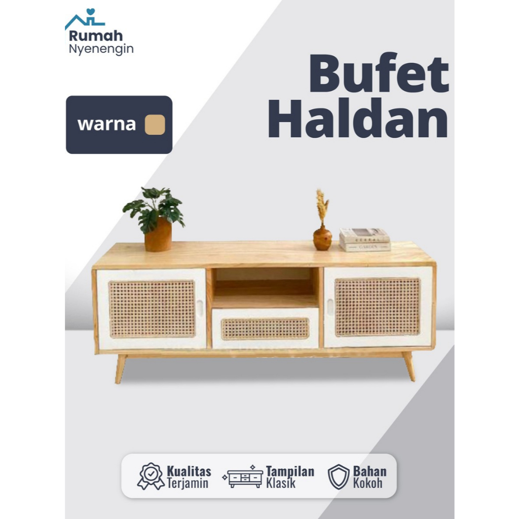 Bufet TV Rotan Minimalis Halda / Meja TV Kayu Jati Belanda Rattan Skandinavian