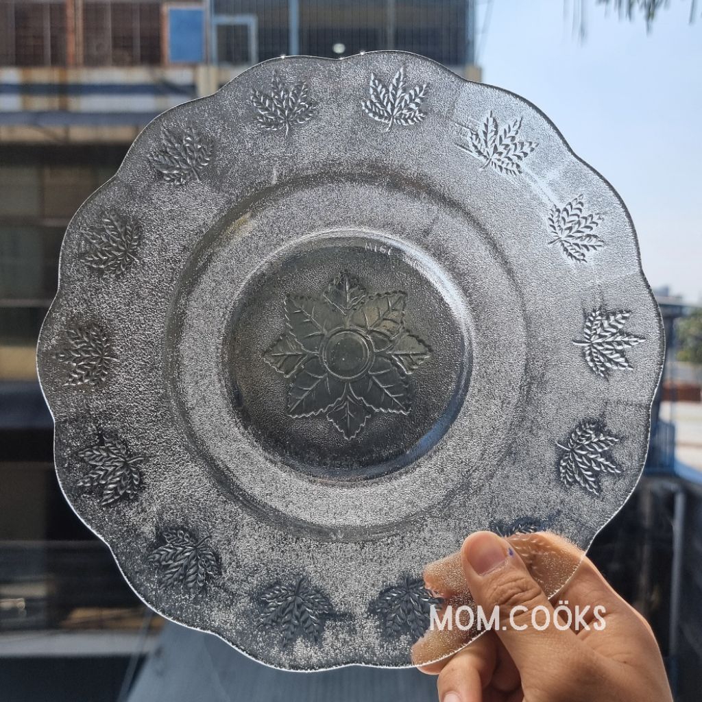 M368 PIRING MAKAN 9inch PIRING KACA PIRING COKLAT MOTIF DAUN