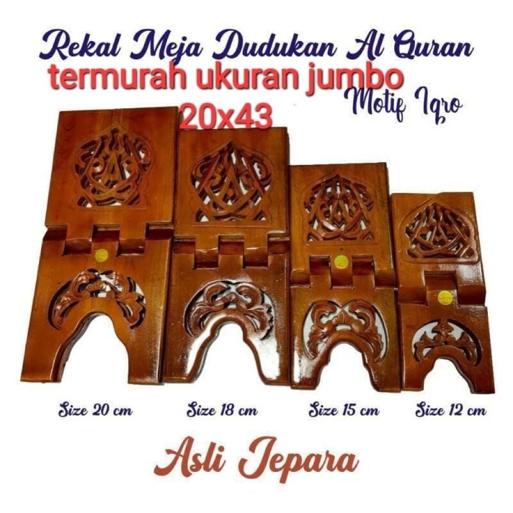 Meja Lipat Al Quran/Rekal Al Quran/Tempat Baca Al Quran/ Dudukan Al Quran/ Rekal Motif Iqro’ Kayu