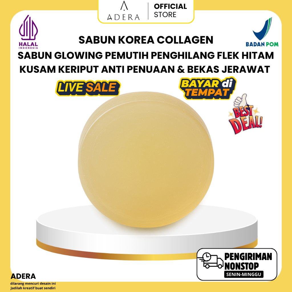 PAKET [BPOM HALAL] Adera Sabun Korea Collagen Premium Pemutih Pembersih Pencerah Wajah & Badan Wanit