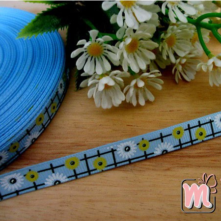 Pita Grosgrain Sunflowers Biru 3/8 inch (PITA-056) Bahan Craft MM
