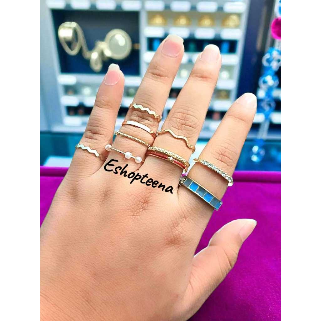 C07#1 Cincin Titanium GOLD SILVER SET Part 1 Retro Anti Karat_Cincin Titanium Wanita Korea Fashion P
