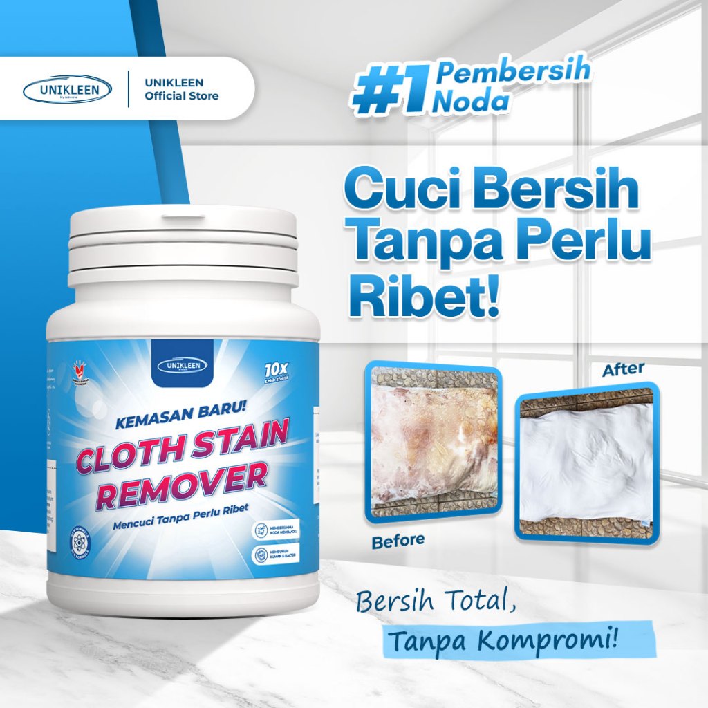 UNIKLEEN Pembersih Jamur & Noda Membandel pada Pakaian - Serbuk Penghilang Noda Aman untuk Semua Jen