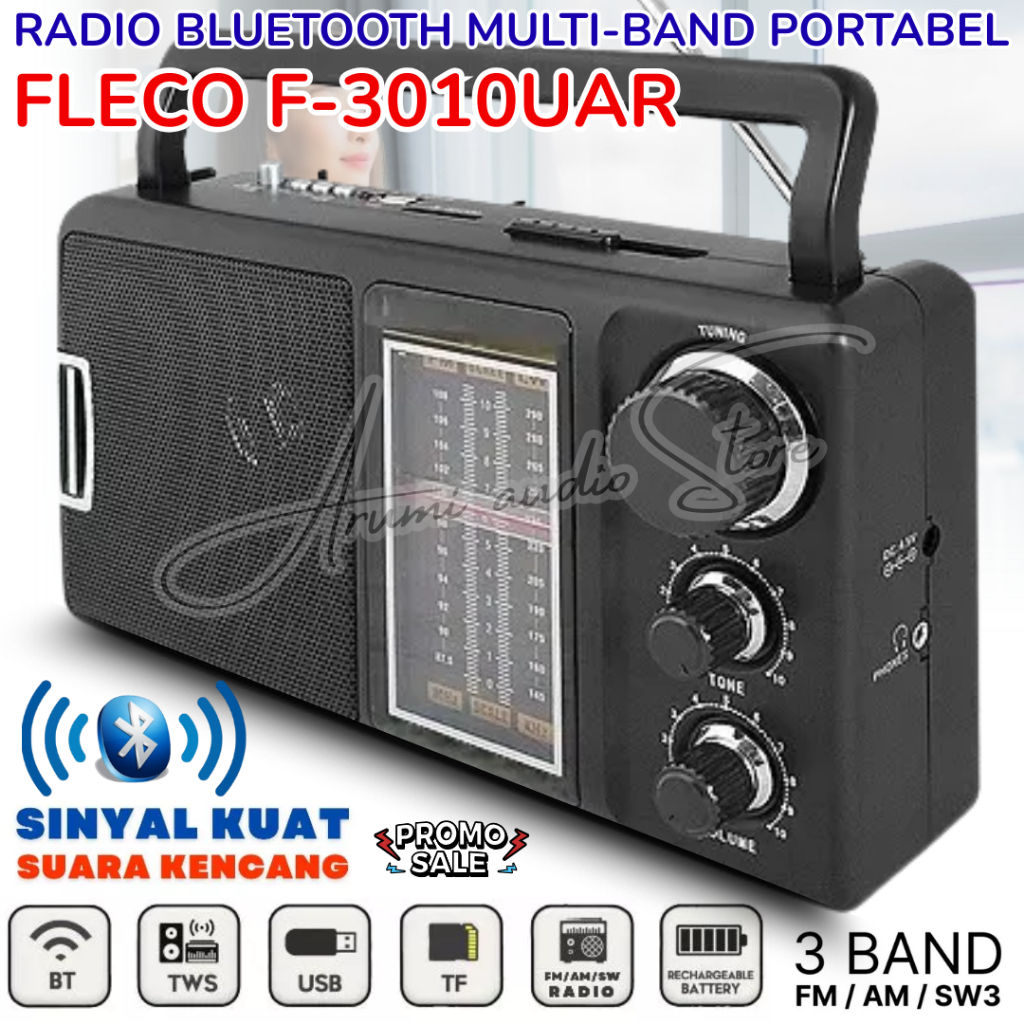 Radio Portable Classic Fleco F-3010uar | Radio Klasik Fleco F-3010uar Digital Display 3 Band Radio F