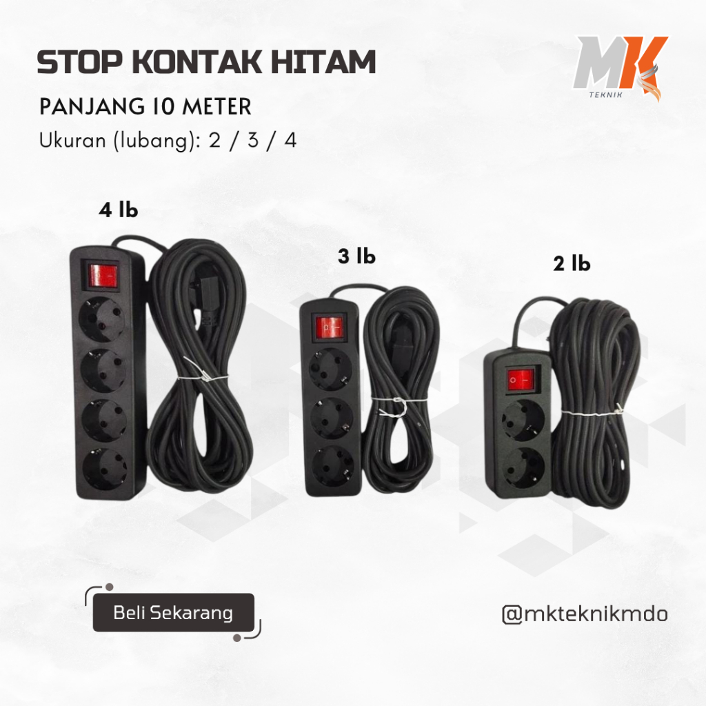 STOP KONTAK 10 METER 2 LUBANG 3 LUBANG 4 LUBANG / STOP KONTAK HITAM PAGODA