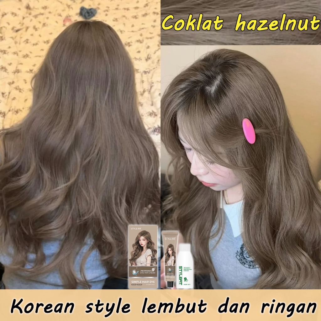 【menutupi uban】STYLE FIT Cat rambut Coklat cool 200ML menutup uban dan tahan lama（cat rambut,hair co