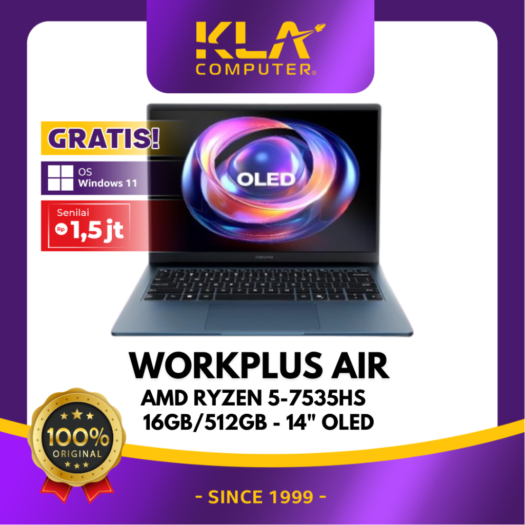 ADVAN Laptop Workplus Air AMD Ryzen 5 7535HS 16GB 512GB SSD 14" OLED Windows 11 Laptop Slim
