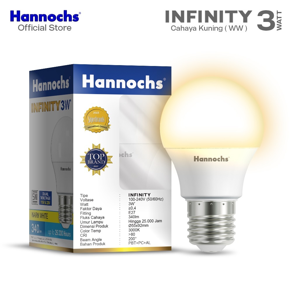 Hannochs Lampu Bohlam LED Infinity 3 watt Cahaya Kuning