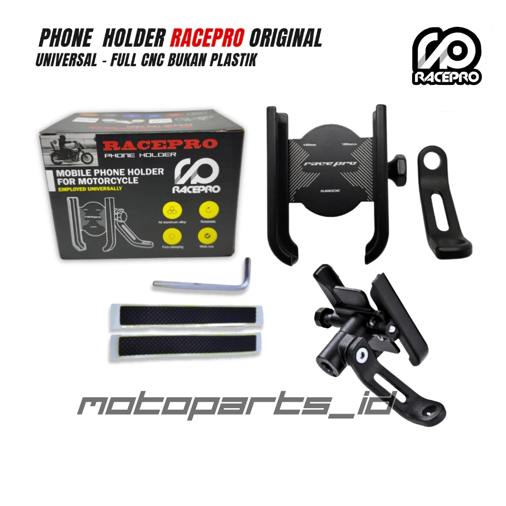 PHONE HOLDER RACEPRO - DUDUKAN HP MOTOR MATIC SPORT UNIVERSAL - FULL ALUMUNIUM ALLOY - RACEPRO GUB