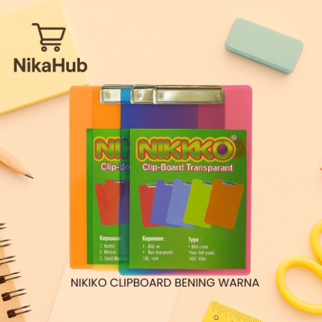 NIKIKO clipboard akrilik bening warna / papan dada ujian