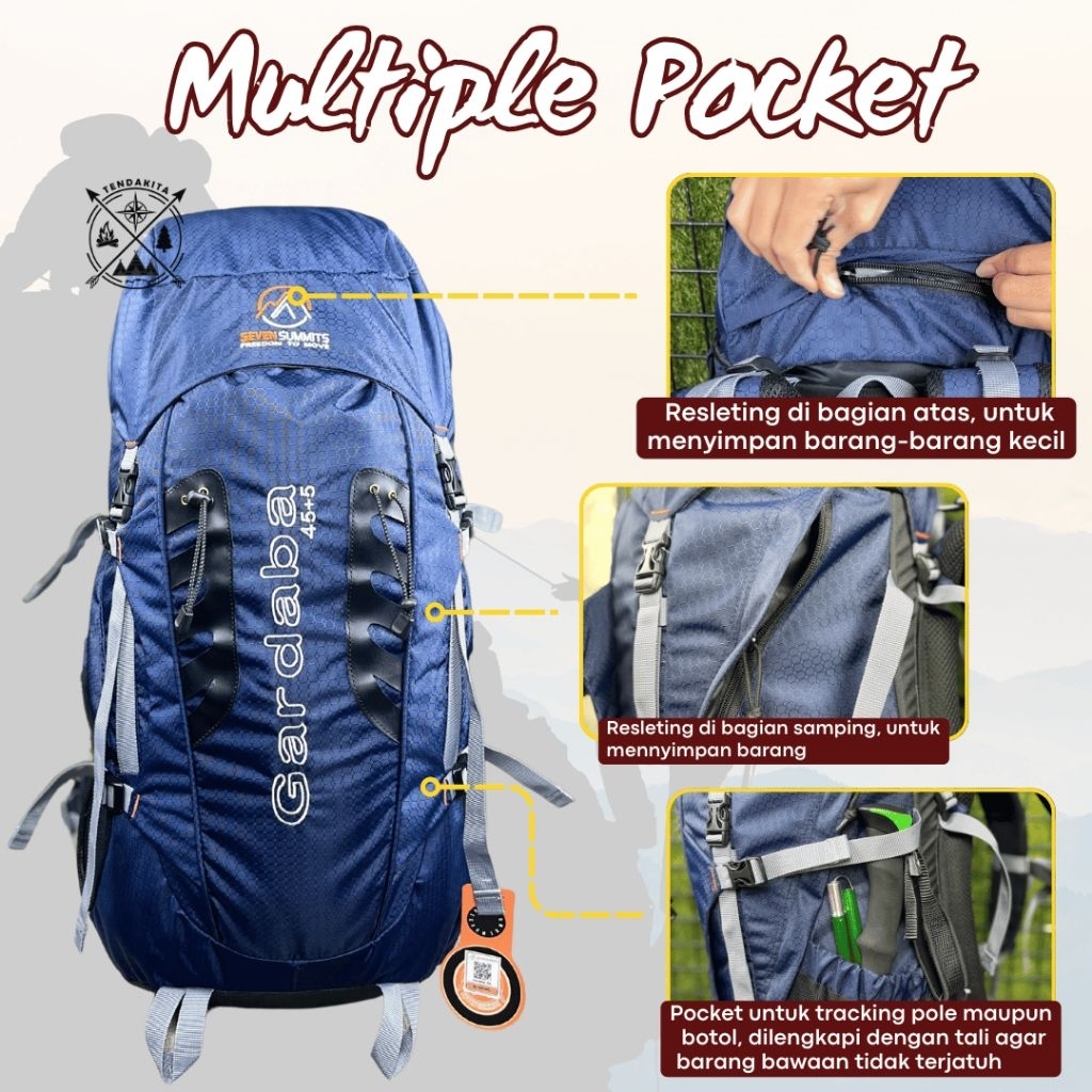 carrier 50 liter gardaba seven summits tas punggung 50 L cewek karier keren tas mudik tas Backpacker
