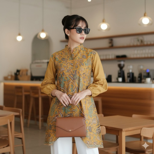 Shanaya Batik Tunik Santika Katun Solo Kancing depan size M L XL XXL